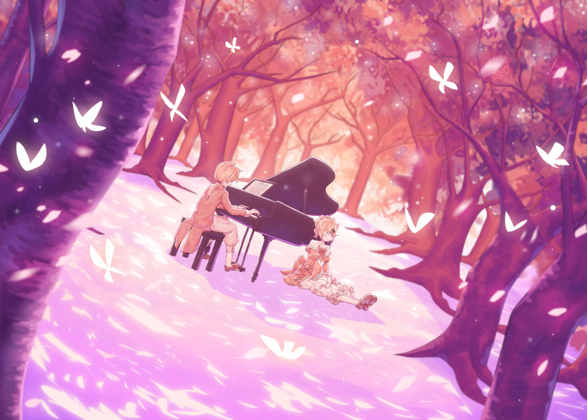1boy, 1girl, adapted_costume, aku_no_meshitsukai_(vocaloid), aku_no_musume_(vocaloid), allen_avadonia, alternate_costume, autumn