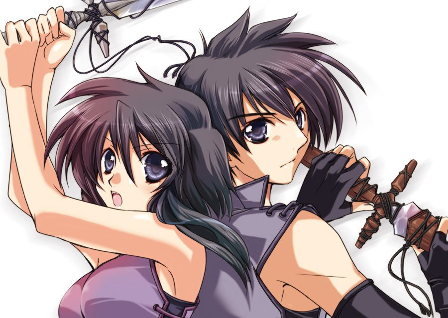 1boy, 1girl, black_hair, fingerless_gloves, fire_emblem, fire_emblem:_seisen_no_keifu, gloves, holding