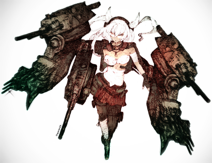 1girl, :o, bandages, bangs, black_gloves, black_legwear, breasts, budget_sarashi