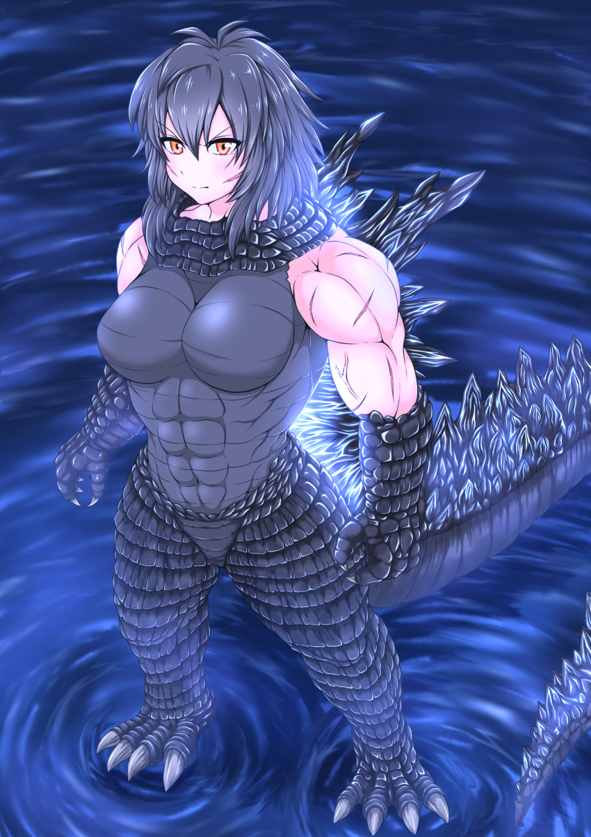 1girl, abs, absurdres, genderswap, genderswap_(mtf), giantess, godzilla, godzilla:_king_of_the_monsters