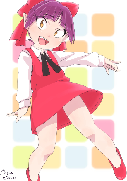 1girl, bow, cat_girl, commentary_request, dress, fang, gegege_no_kitarou, hair_bow