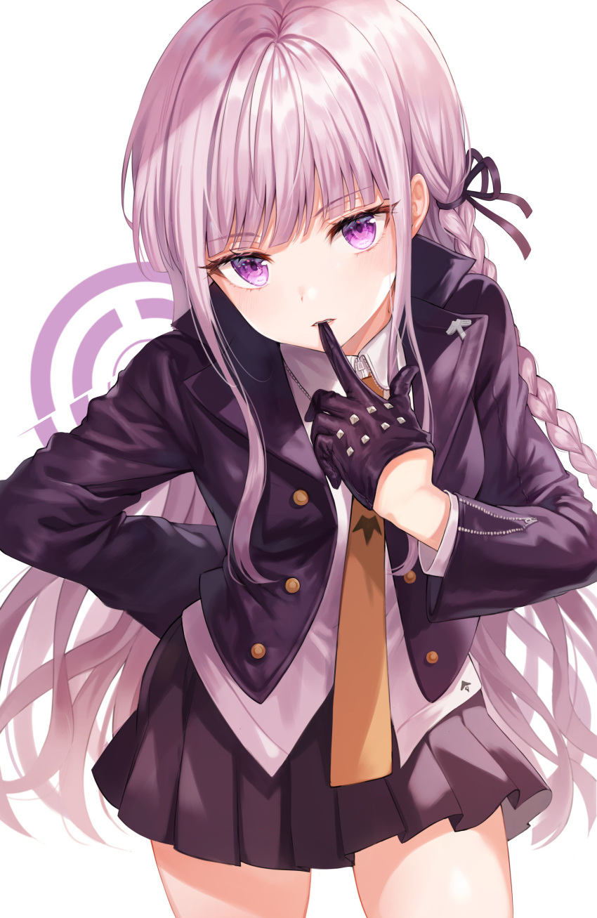 1girl, absurdres, arm_behind_back, bangs, biting, blush, braid, cowboy_shot