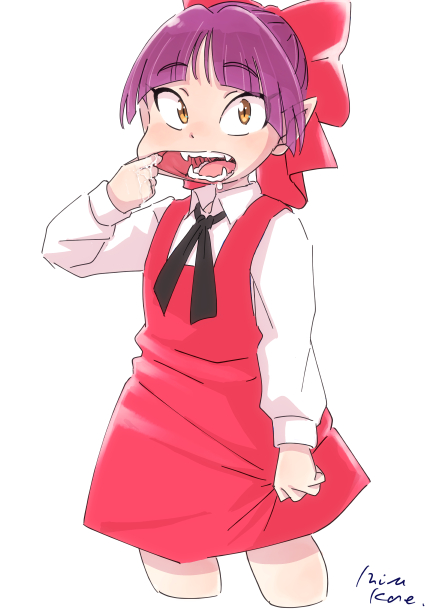 1girl, bow, cat_girl, commentary_request, cropped_legs, dress, gegege_no_kitarou, hair_bow