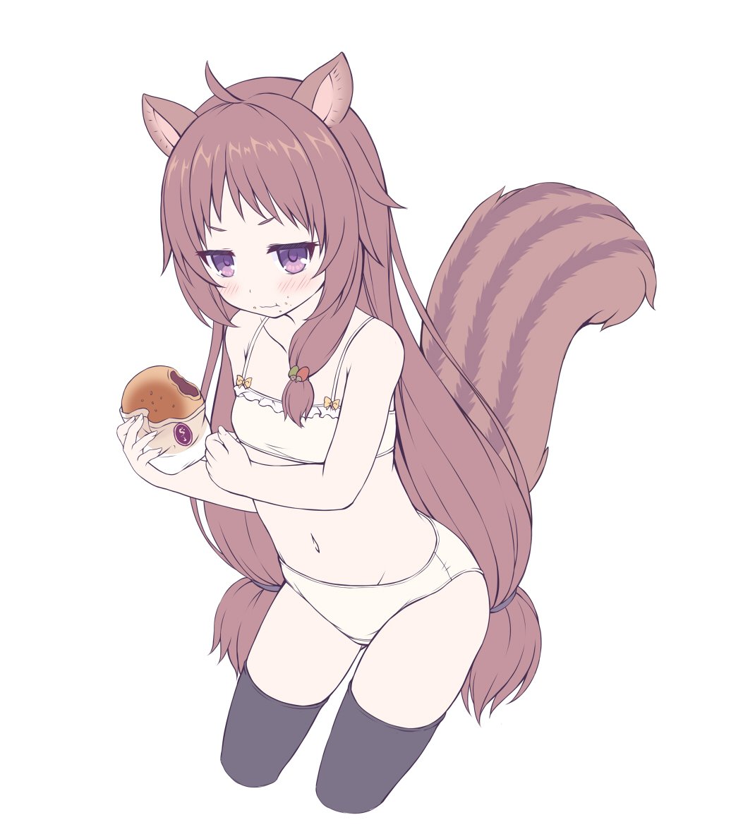 1girl, :t, animal_ears, bangs, bare_arms, bare_shoulders, black_legwear, blush