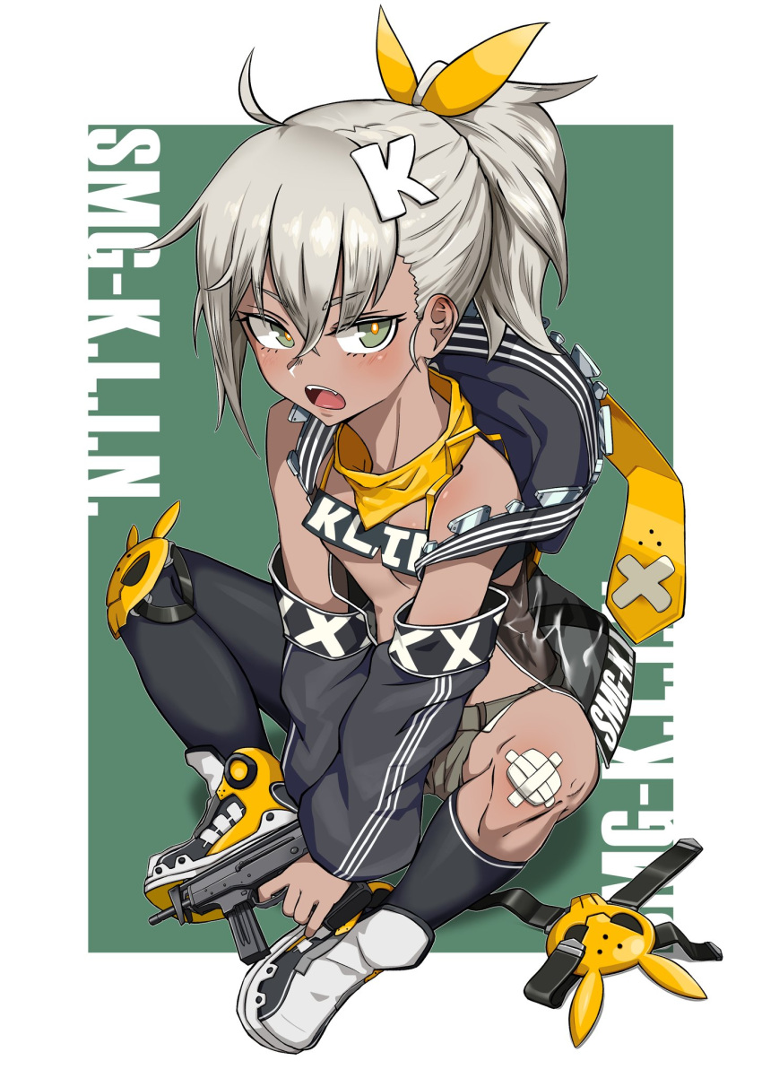 1girl, ahoge, asymmetrical_legwear, bangs, between_legs, black_footwear, black_jacket, black_legwear
