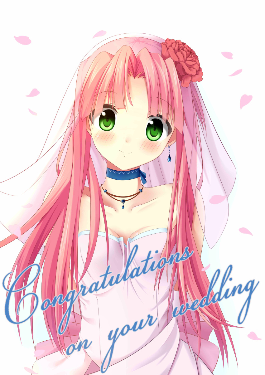 1girl, absurdres, aria, bananatsukis, blue_ribbon, bridal_veil, collarbone, congratulations