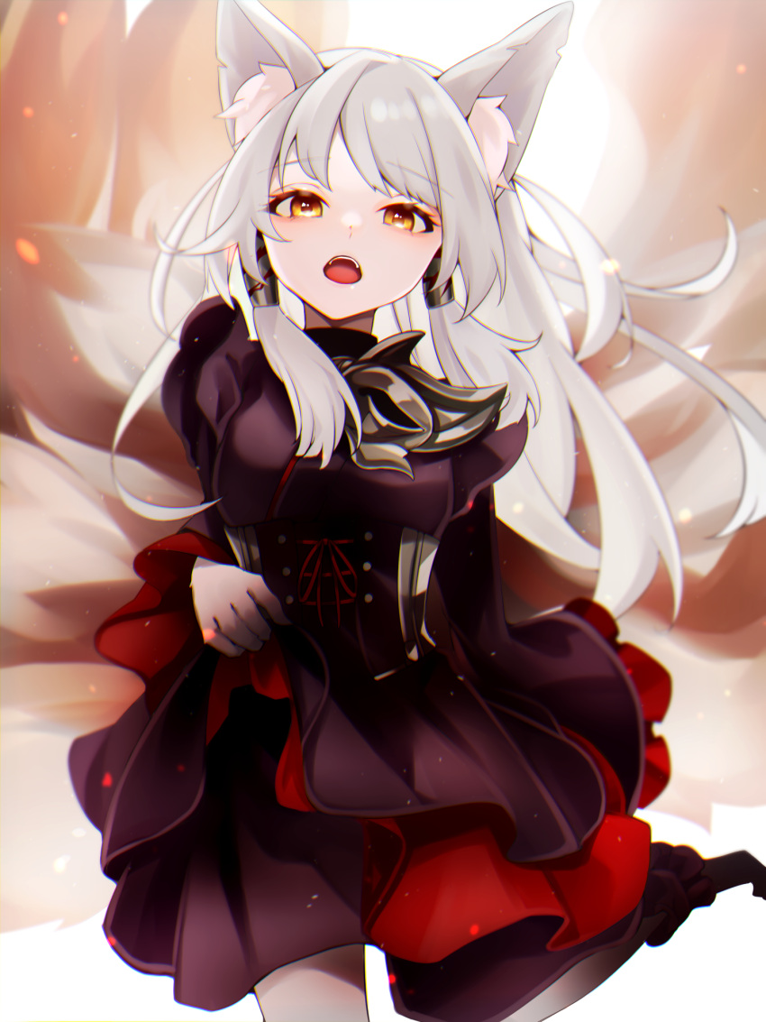 1girl, animal_ears, black_dress, bobi_(user_bjq8943), commentary_request, corset, cowboy_shot, dress