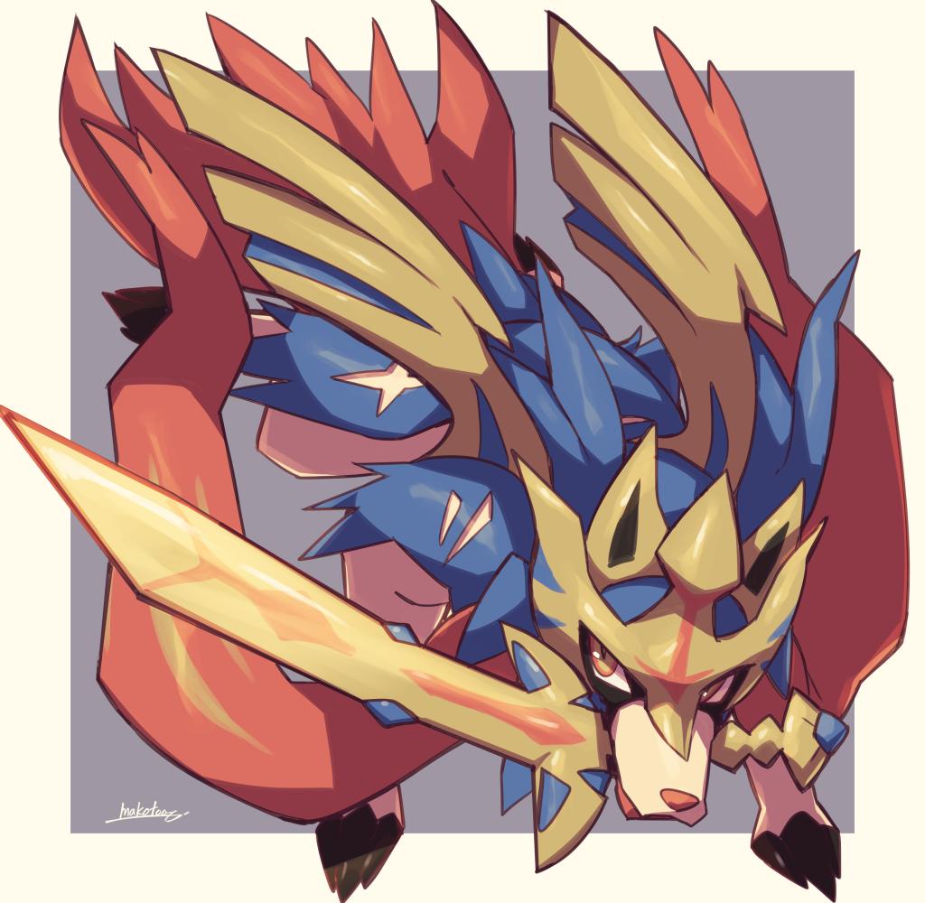 1boy, armor, blue_fur, claws, gen_8_pokemon, holding, holding_sword, holding_weapon