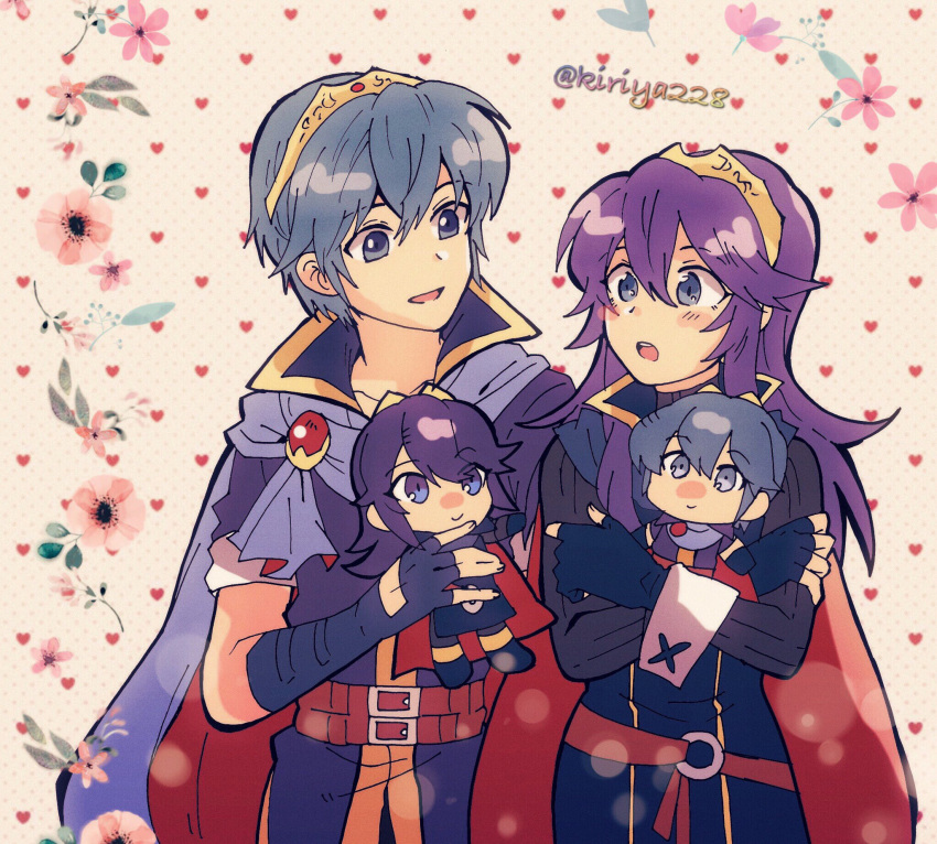 1boy, 1girl, armor, blue_eyes, blue_hair, blush, cape, character_doll