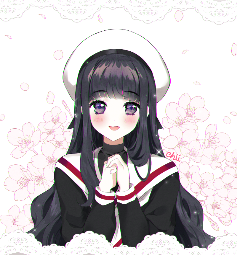 1girl, bangs, black_hair, black_shirt, blunt_bangs, cardcaptor_sakura, chii_(nyaong9), daidouji_tomoyo