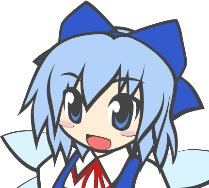 animated, animated_gif, blue_eyes, blue_hair, blush_stickers, bow, bust, cirno, gif, hair_bow, kagi, lowres, neck_ribbon, no_nose, open_mouth, ribbon, smile, solo, touhou, wings
