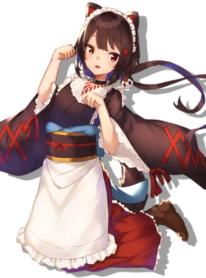 1girl, absurdres, animal_ears, apron, bangs, boots, brown_eyes, brown_footwear