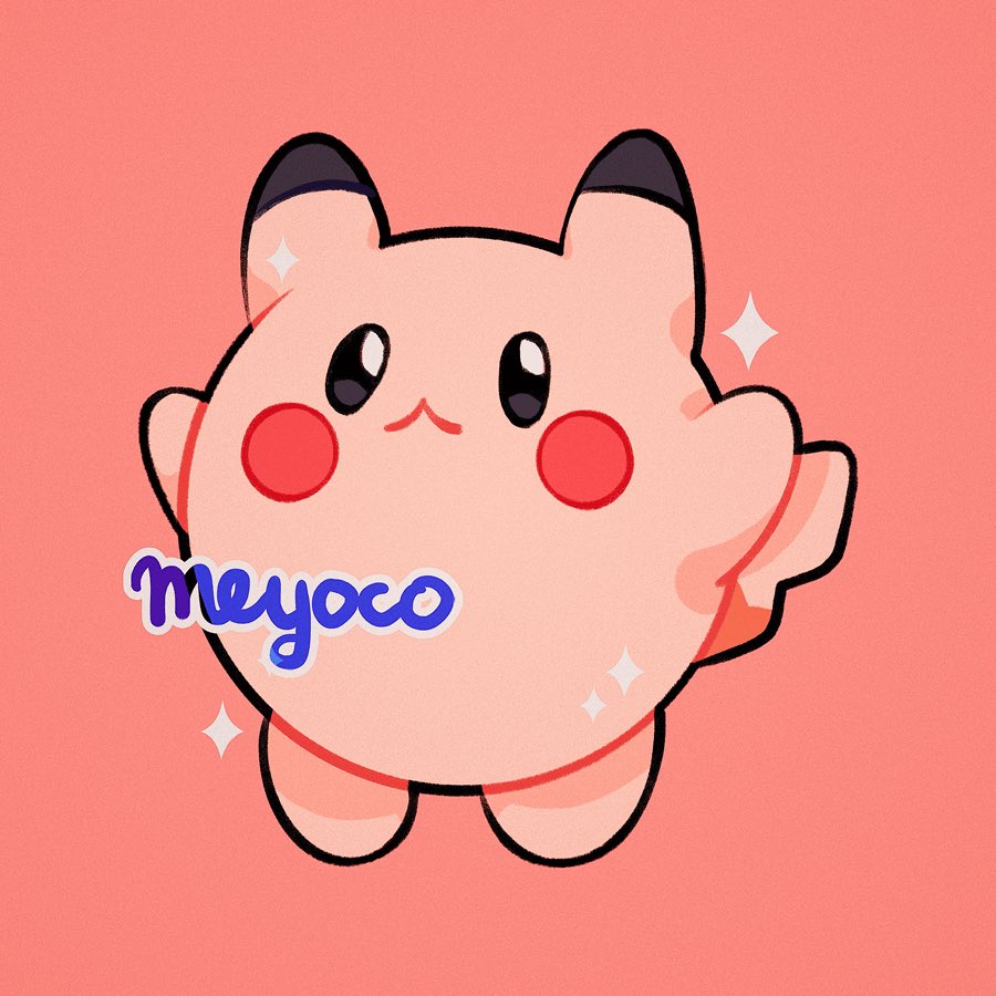1other, arms_up, black_eyes, blush_stickers, creatures_(company), fusion, game_freak, gen_1_pokemon, hal_laboratory_inc., hoshi_no_kirby, kirby, kirby_(series), meyoco, mouse, nintendo, no_humans, pikachu, pink_background, pink_puff_ball, pokemon, pokemon_(creature), simple_background, sora_(company), sparkle, super_smash_bros.