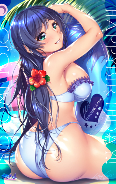 1girl, ass, black_hair, breasts, character_name, commentary_request, cowboy_shot, dress