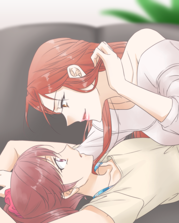 2girls, bad_id, bad_pixiv_id, bangs, blurry, blush, brown_eyes, brown_hair