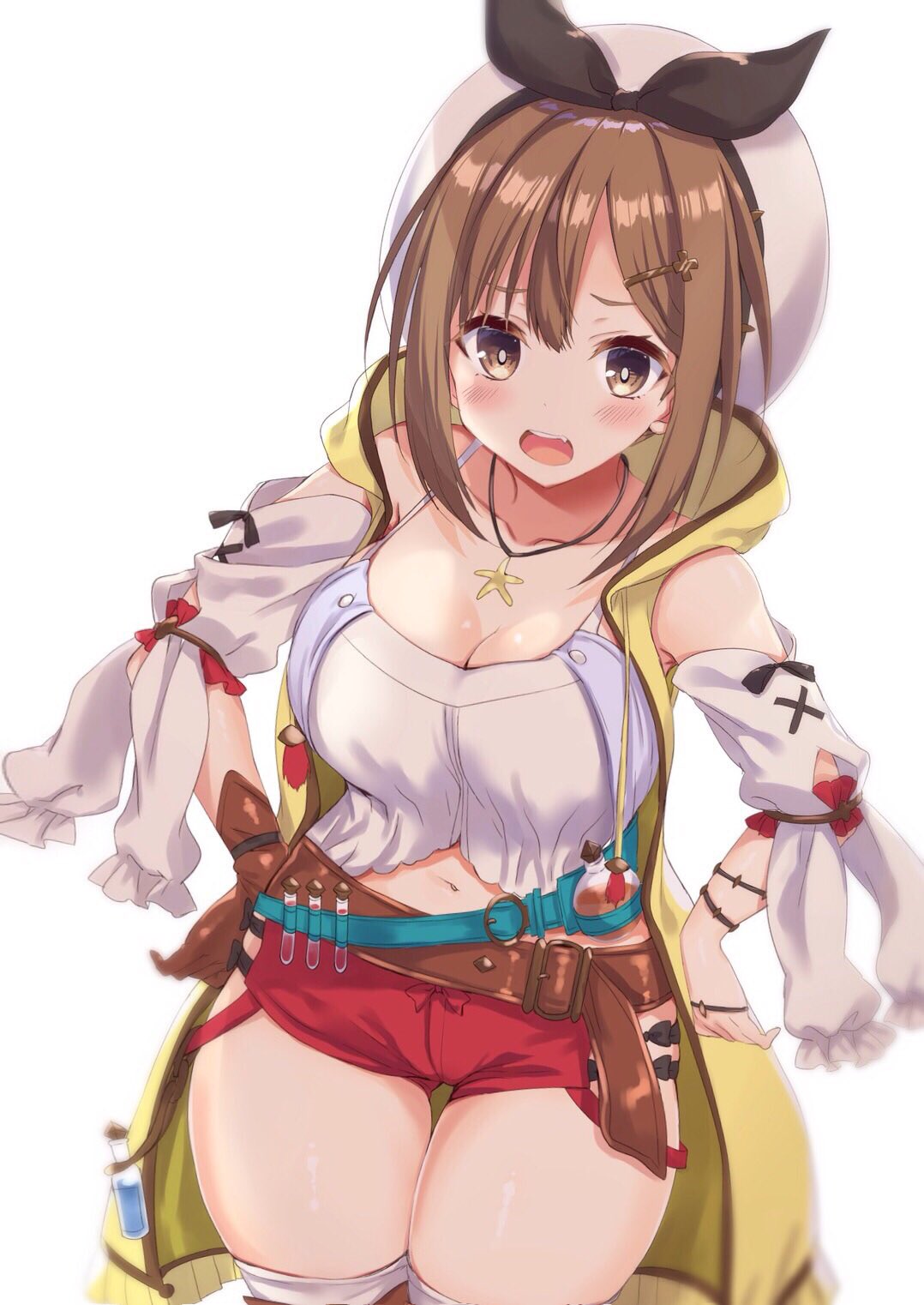 1girl, atelier_(series), atelier_ryza, belt, blush, breasts, brown_eyes, buckle