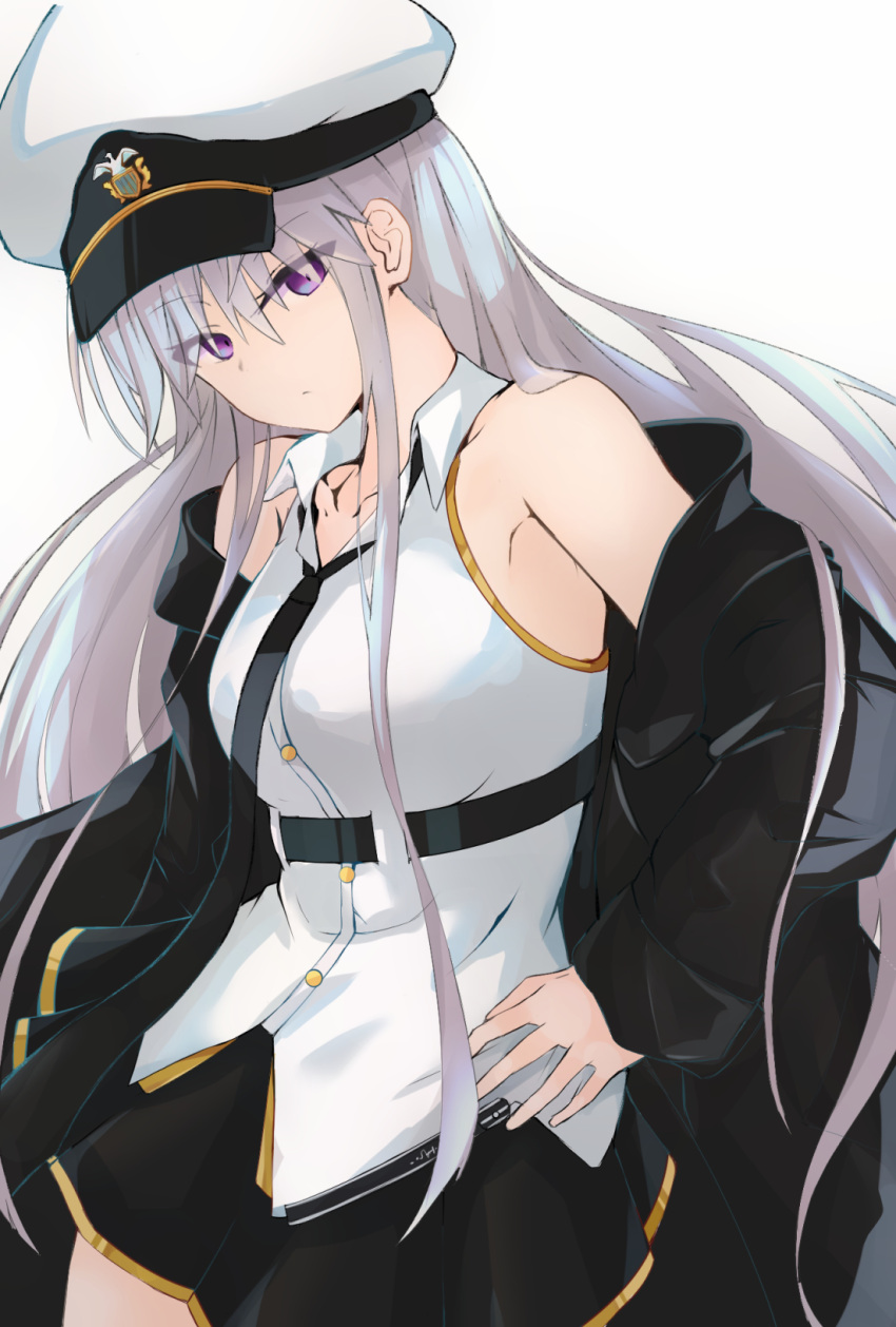 akasabi, azur_lane, belt, black_belt, black_coat, black_neckwear, coat, collarbone