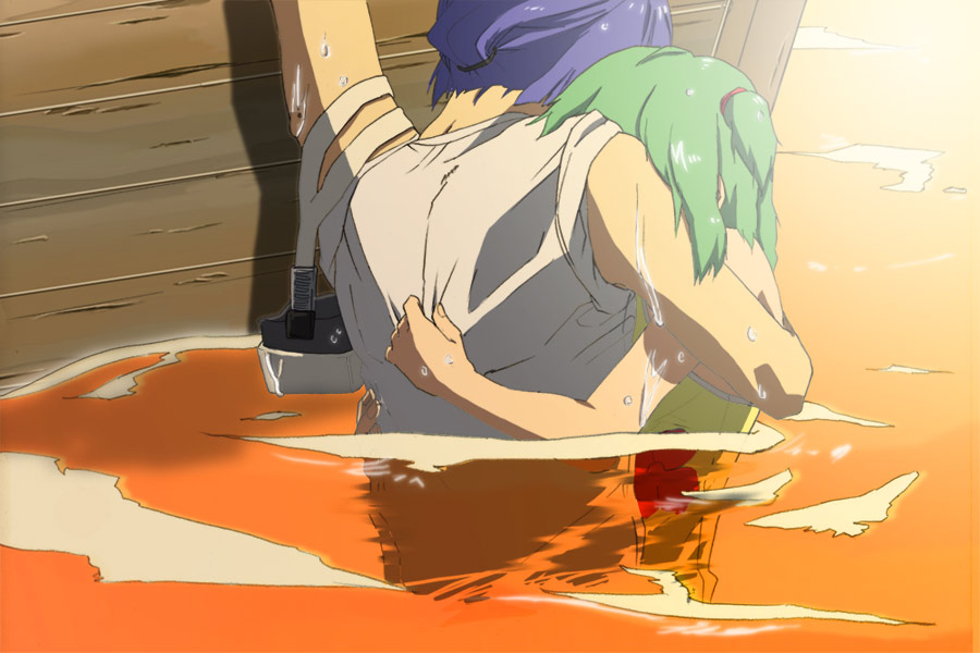 boat, long_hair, macross, macross_frontier, mo_ko, ranka_lee, saotome_alto, short_hair