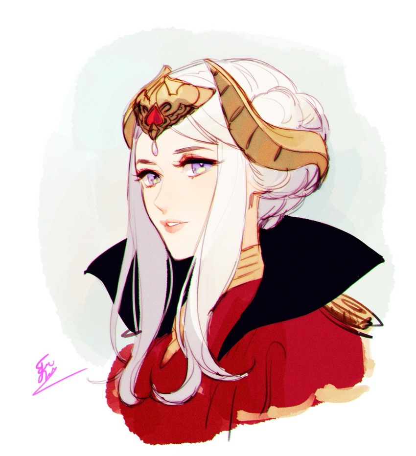 1girl, braid, commentary, crown, dress, edelgard_von_hresvelgr_(fire_emblem), english_commentary, eva_smith