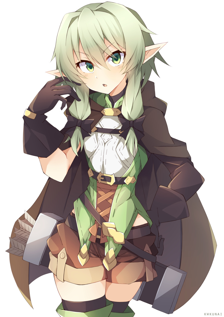 1girl, absurdres, arrow, black_bow, black_gloves, blush, bow, breasts