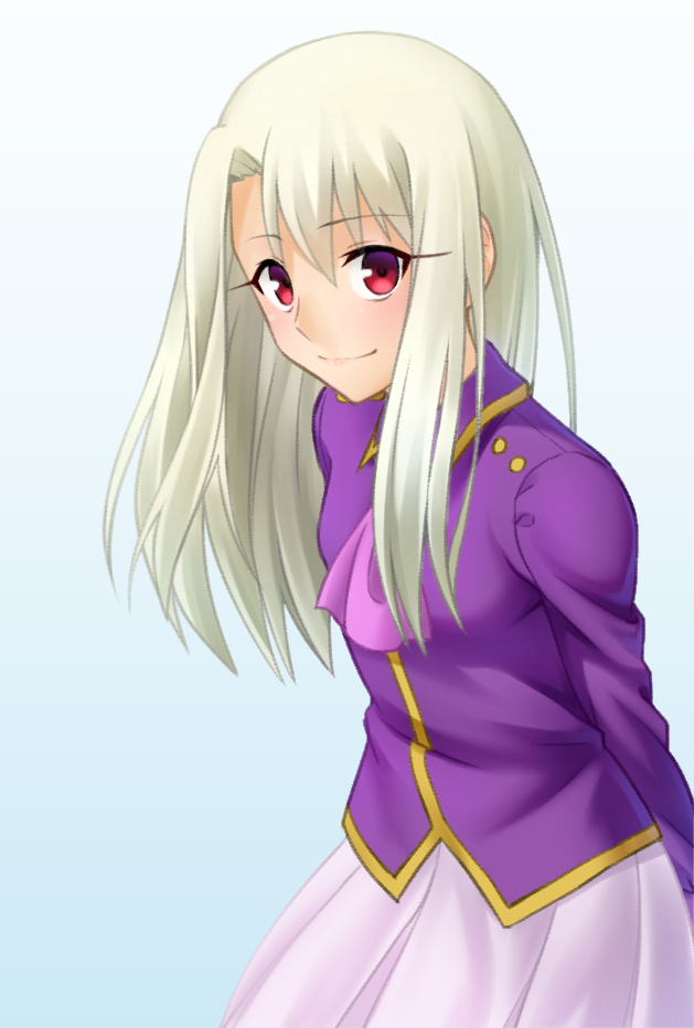 1girl, arms_behind_back, closed_mouth, cowboy_shot, cute, dress_shirt, eyebrows_visible_through_hair, fate/stay_night