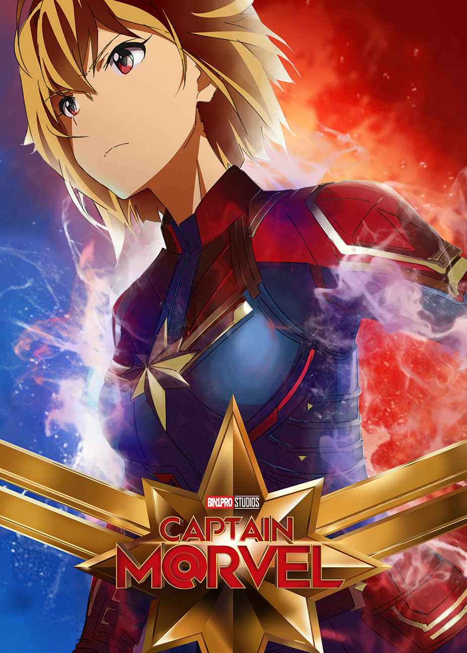 1girl, aura, bangs, bin1production, blue_bodysuit, bodysuit, brown_hair, captain_marvel