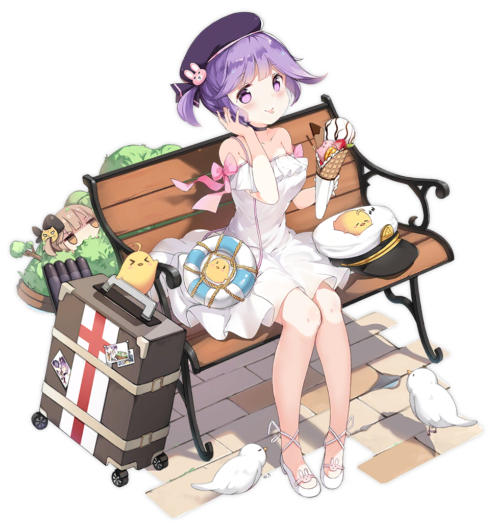 2girls, azur_lane, bangs, bench, bird, boqboq, breasts, brick_floor