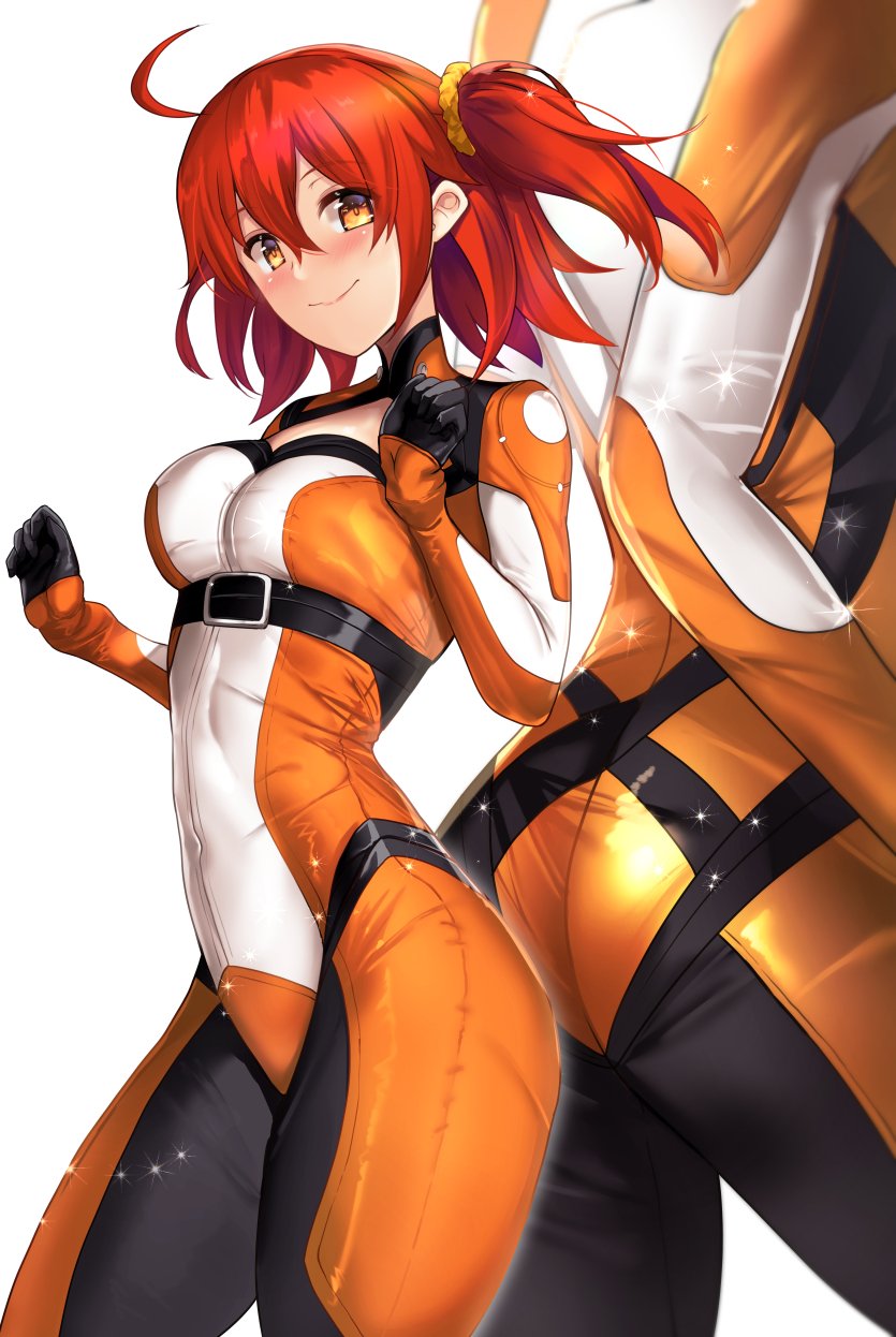 1girl, ahoge, blush, bodysuit, breasts, chaldea_combat_uniform, fate/grand_order, fate_(series)