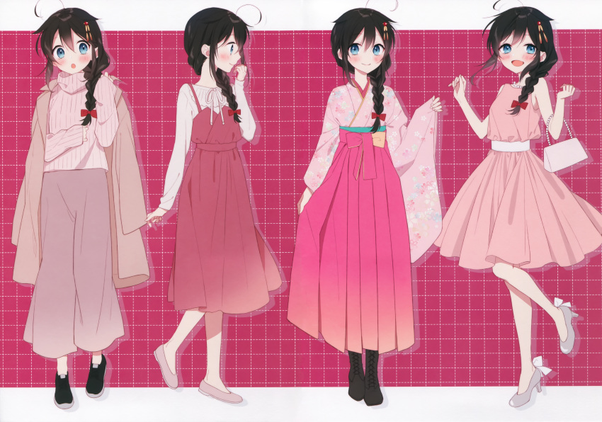 1girl, absurdres, ahoge, alternate_costume, bag, bangs, bare_arms, bare_shoulders