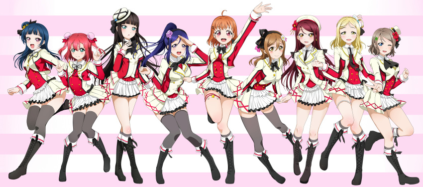 6+girls, absurdres, ayase_eli, ayase_eli_(cosplay), boots, cosplay, greetload, highres, hoshizora_rin, hoshizora_rin_(cosplay), koizumi_hanayo, koizumi_hanayo_(cosplay), kousaka_honoka, kousaka_honoka_(cosplay), kunikida_hanamaru, kurosawa_dia, kurosawa_ruby, leg_garter, love_live!, love_live!_school_idol_project, love_live!_sunshine!!, matsuura_kanan, minami_kotori, minami_kotori_(cosplay), multiple_girls, nishikino_maki, nishikino_maki_(cosplay), ohara_mari, sakurauchi_riko, skirt, sonoda_umi, sonoda_umi_(cosplay), sore_wa_bokutachi_no_kiseki, takami_chika, thigh-highs, toujou_nozomi, toujou_nozomi_(cosplay), tsushima_yoshiko, watanabe_you, yazawa_nico, yazawa_nico_(cosplay)