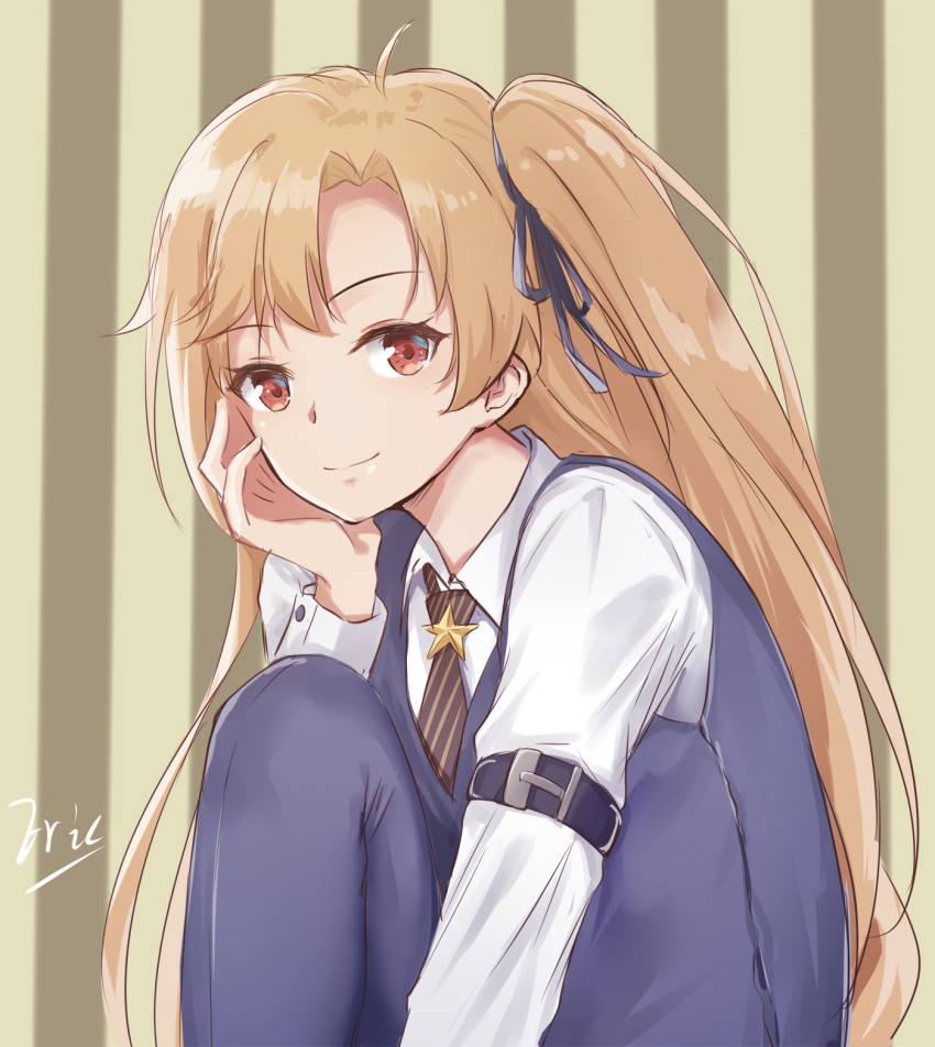 androgynous, arm_belt, azur_lane, blonde_hair, breasts, cleveland_(azur_lane), eric_(pixiv9123557), formal