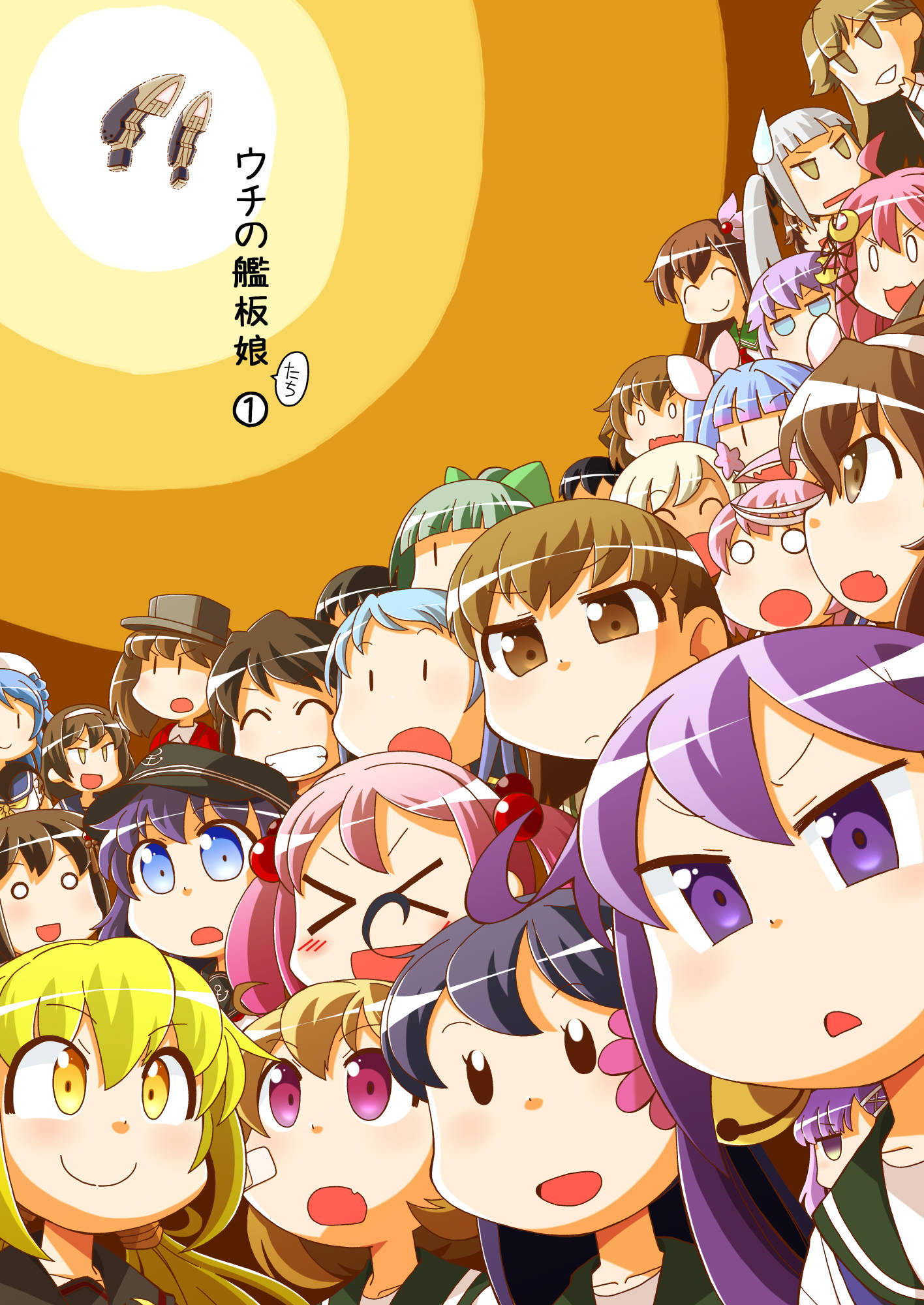 >_<, 6+girls, :d, ^_^, ahoge, akatsuki_(kantai_collection), akebono_(kantai_collection), anchor_symbol