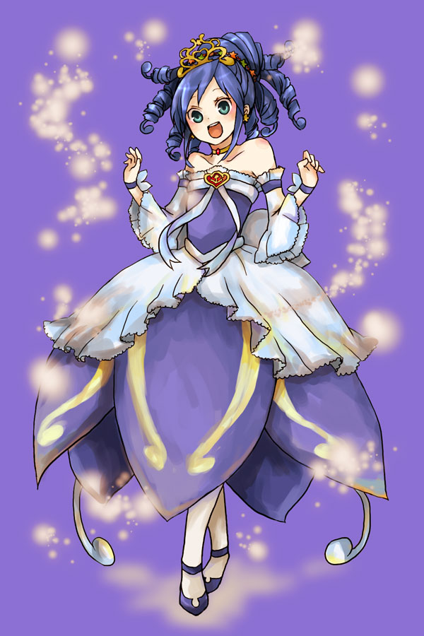 alternate_costume, ange_serena, aqua_eyes, bad_id, bare_shoulders, blue_hair, buzz, crown