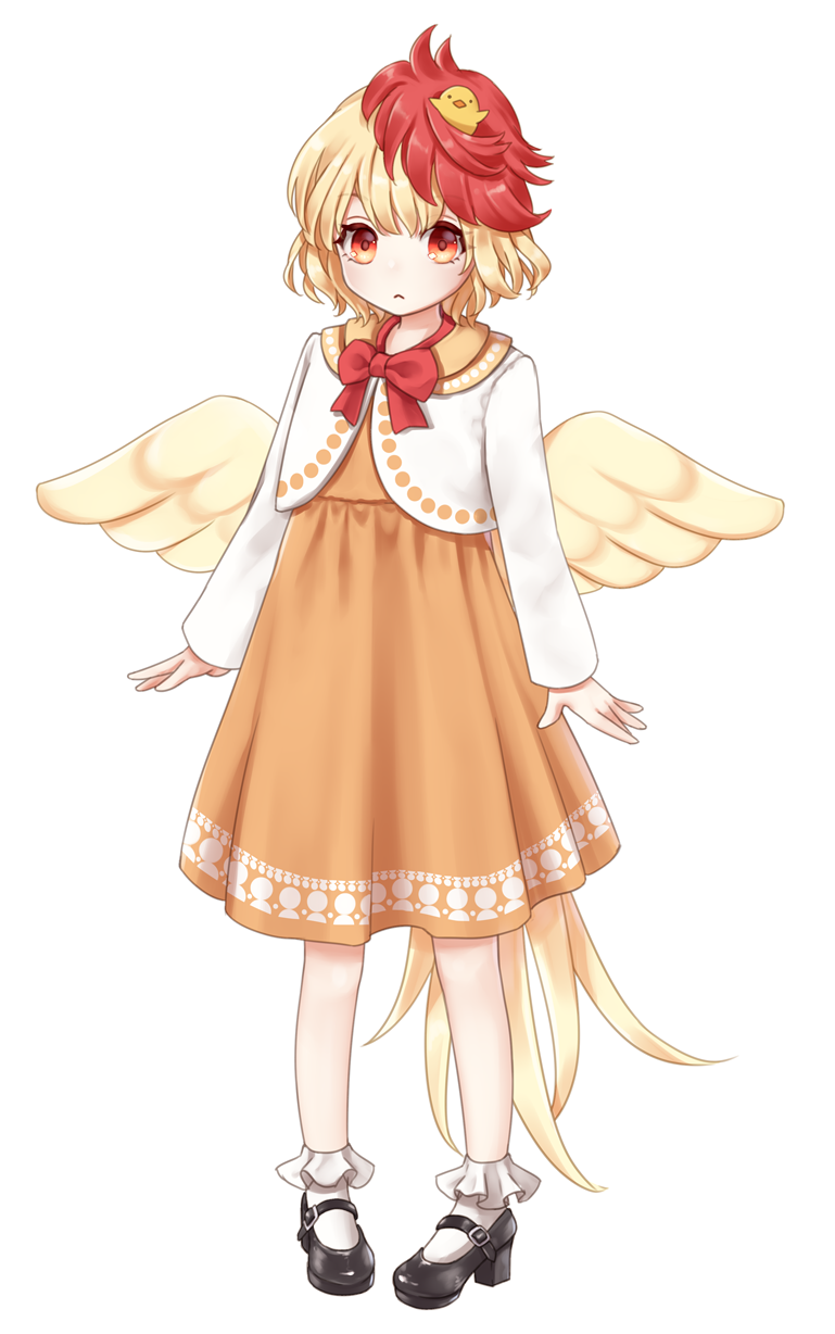1girl, animal, animal_on_head, bangs, bird, black_footwear, blonde_hair, bobby_socks