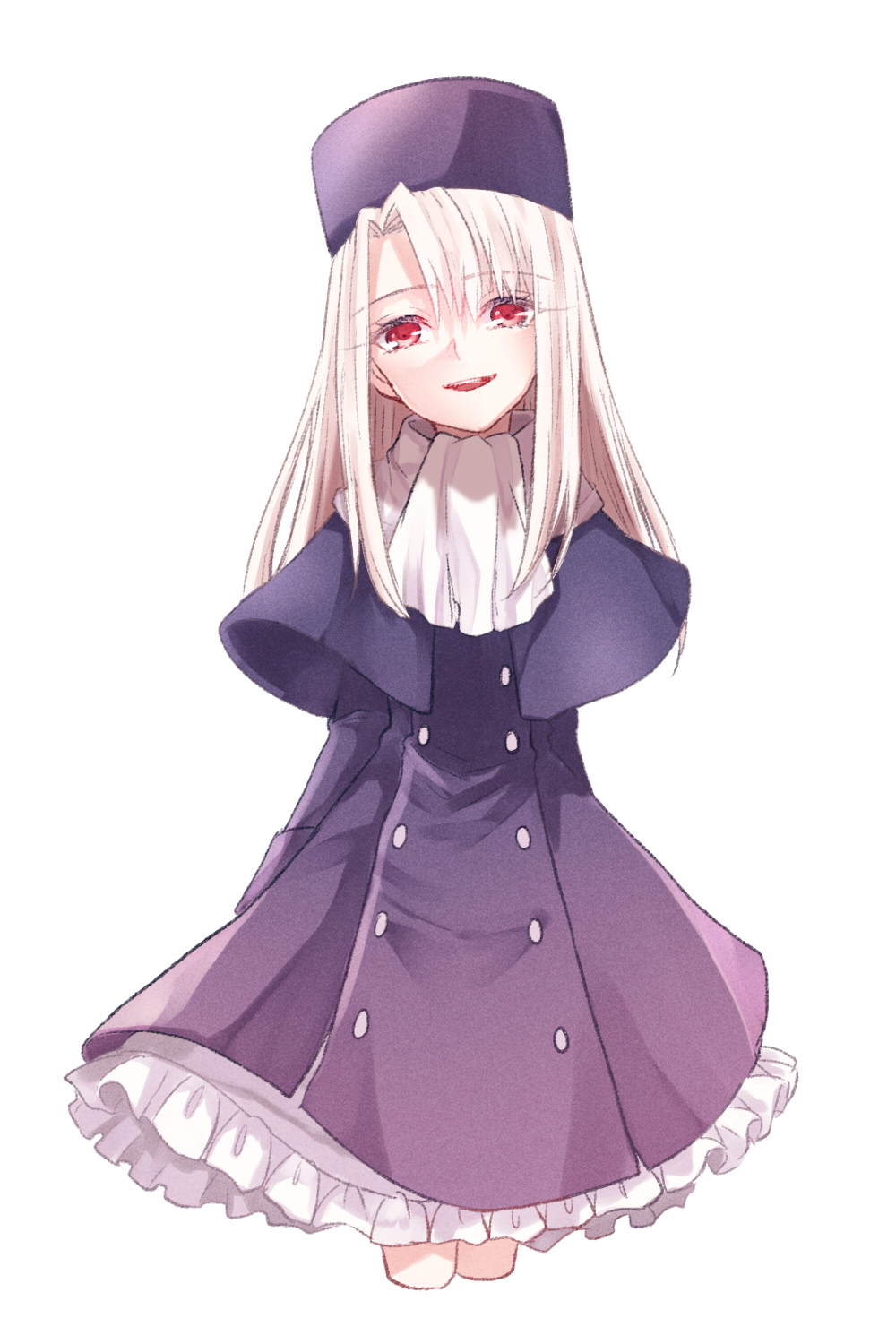 1girl, :d, arms_behind_back, cropped_legs, dress, eyebrows_visible_through_hair, fate/stay_night, fate_(series)