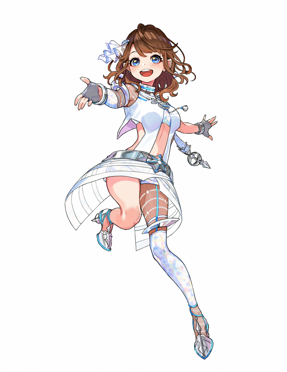 1girl, :d, bangs, blue_eyes, blush, breasts, brown_hair, dress