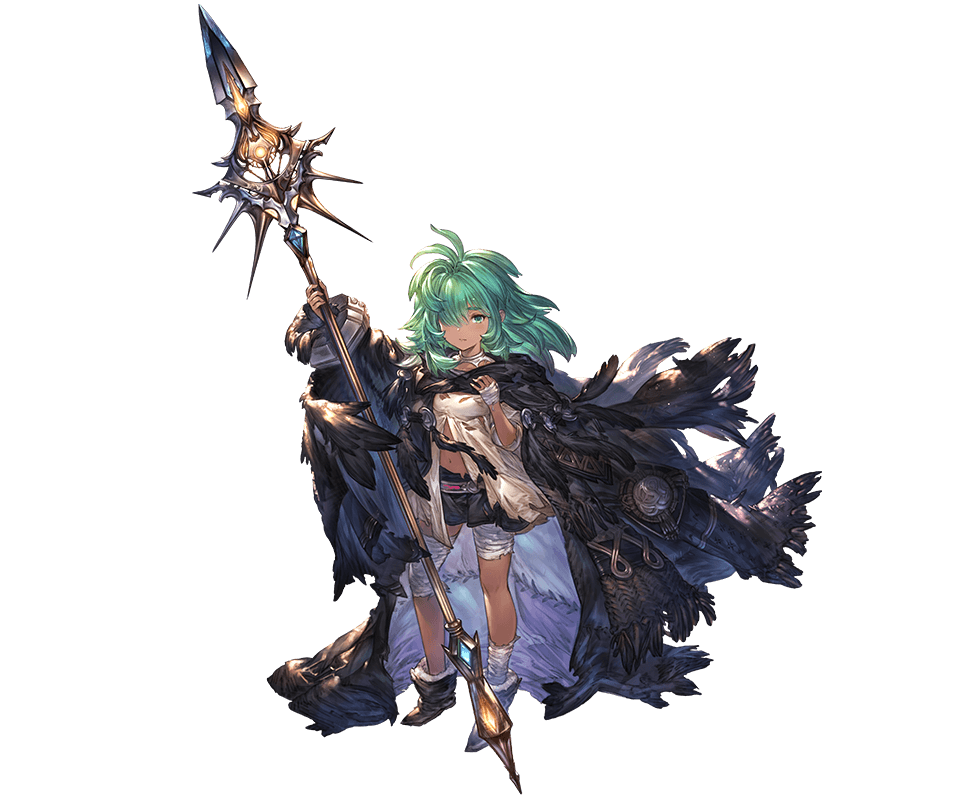 1girl, bandages, boots, cape, dark_skin, granblue_fantasy, green_eyes, green_hair