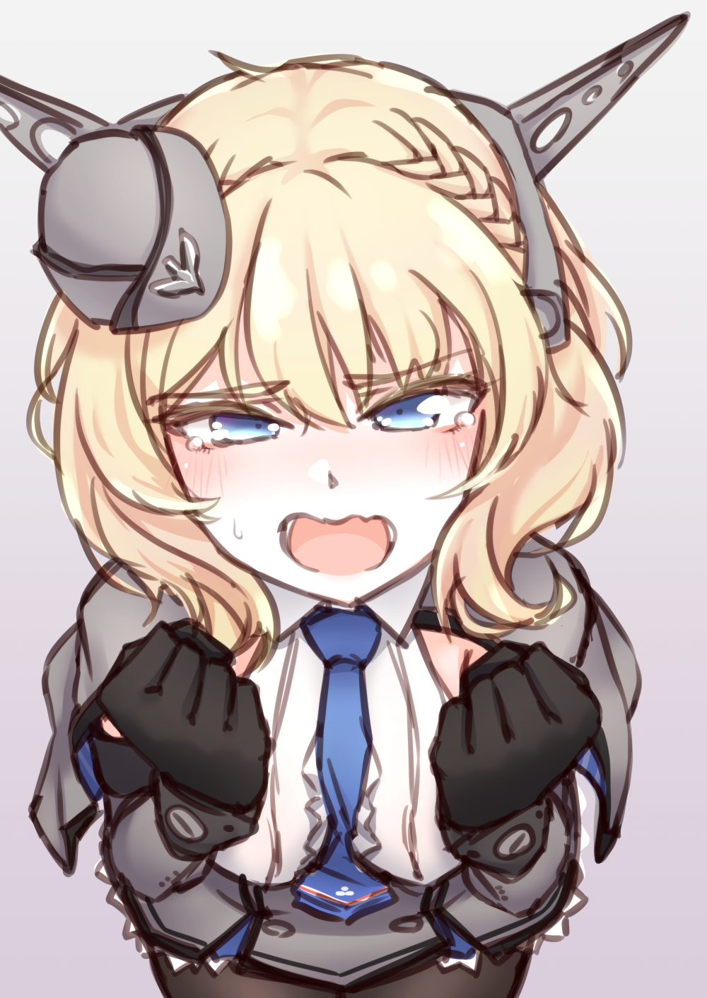 1girl, black_gloves, black_legwear, blonde_hair, blue_eyes, blue_neckwear, breasts, colorado_(kantai_collection)