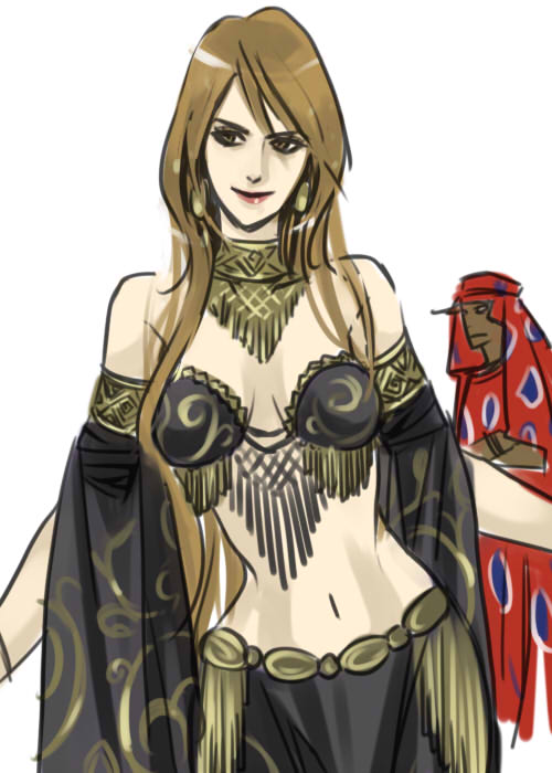 bikini, brown_eyes, brown_hair, detached_sleeves, final_fantasy, final_fantasy_iv, jewelry, kareji