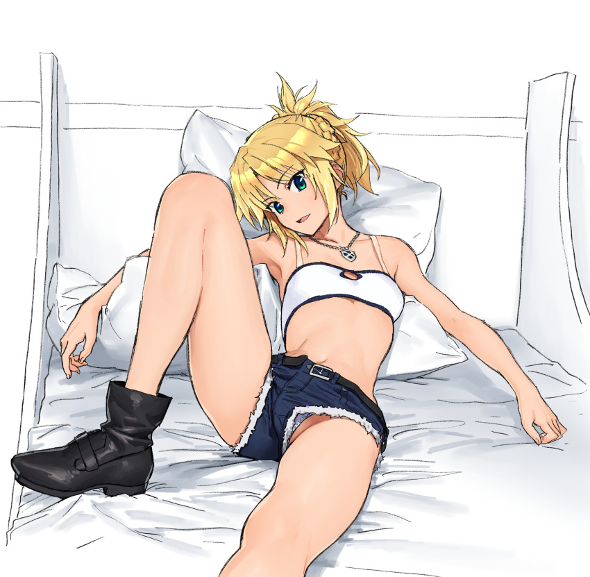 1girl, absurdres, ankle_boots, bandeau, bangs, bare_legs, bare_shoulders, belt
