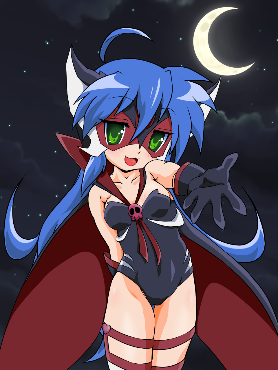 1girl, ahoge, blue_hair, blush, cape, cosplay, doronjo, doronjo_(cosplay)
