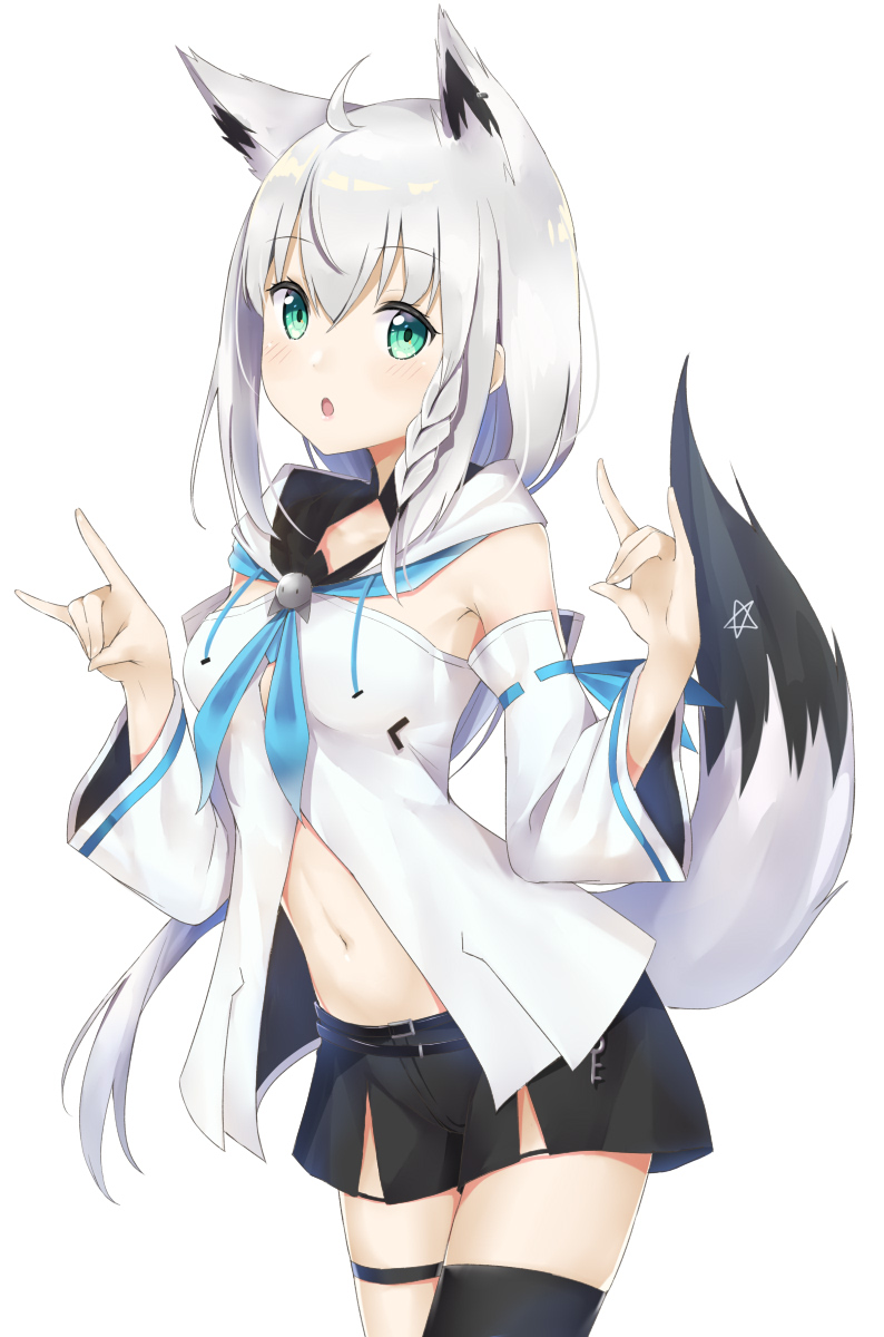 1girl, :o, ahoge, animal_ears, aqua_eyes, bare_shoulders, belt, black_legwear