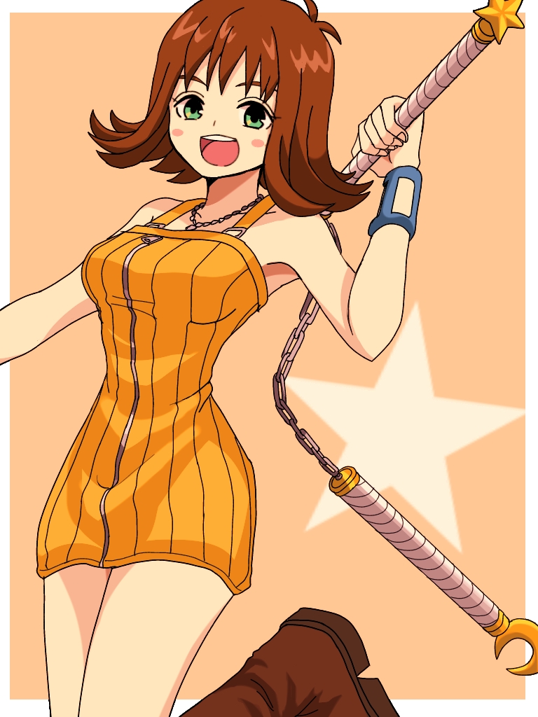 1girl, boots, breasts, brown_hair, commentary_request, dress, final_fantasy, final_fantasy_viii