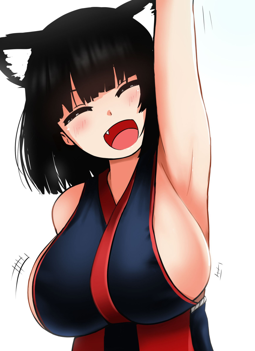 1girl, animal_ear_fluff, animal_ears, arm_up, armpits, arms_behind_back, azur_lane, black_hair