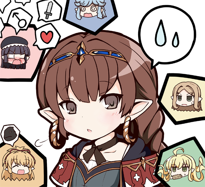 6+girls, @_@, ^_^, ahoge, bangs, beret, black_hair, blonde_hair