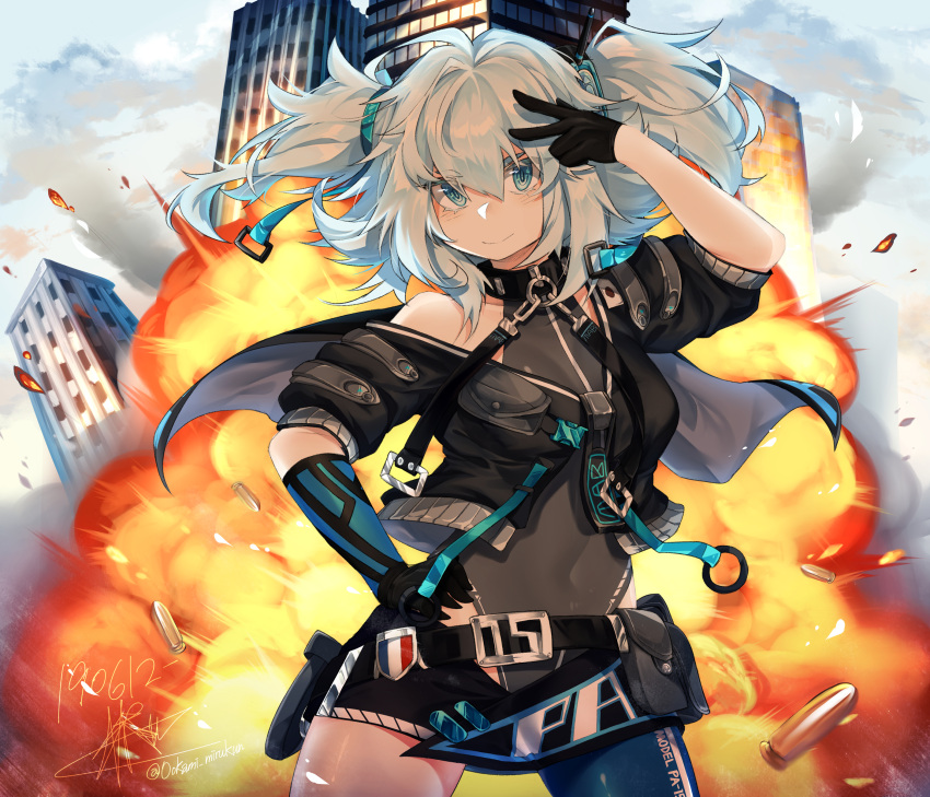 1girl, absurdres, bangs, bare_shoulders, black_leotard, blue_eyes, blue_hair, blue_legwear