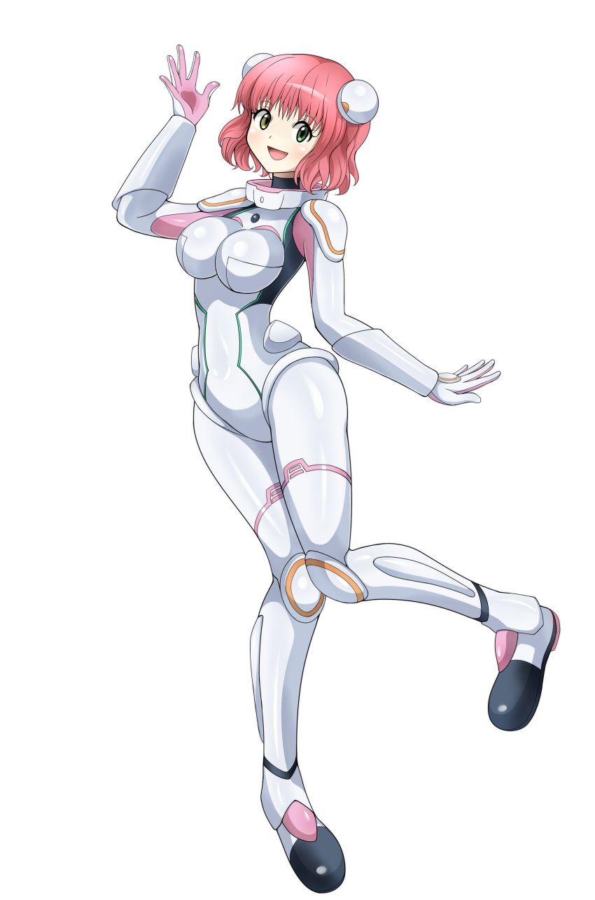 1girl, absurdres, aries_spring, blush, bodysuit, breasts, full_body, green_eyes
