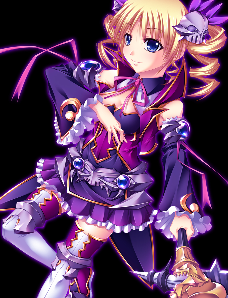 blonde_hair, blue_eyes, cleavage, detached_sleeves, drill_hair, ekureeru, highres, koihime_musou