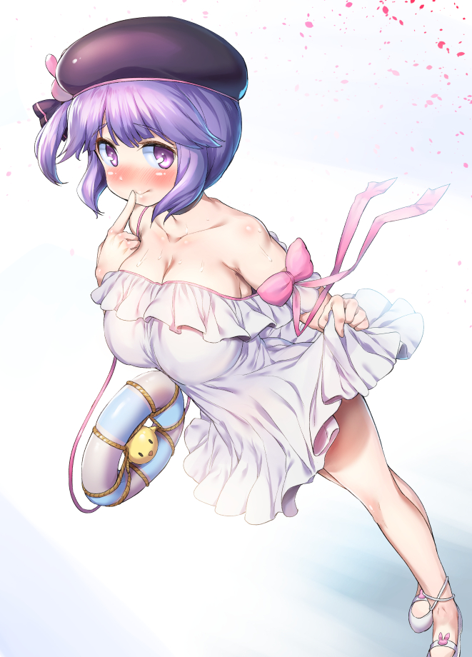 1girl, alternate_breast_size, azur_lane, black_headwear, blush, bow, breasts, closed_mouth