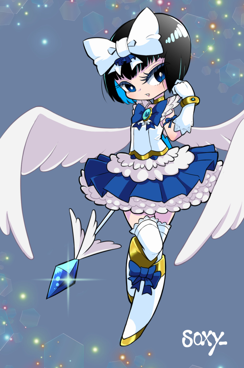 1boy, black_hair, bokura_wa_mahou_shounen, crossdressinging, highres, kaibara_makoto, magical_girl, male_focus, sazameki_blue, soxy